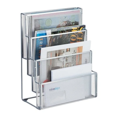 Abbildung von relaxdays Zeitungsständer Zeitschriftenhalter Metall 4 Fächer, Silber