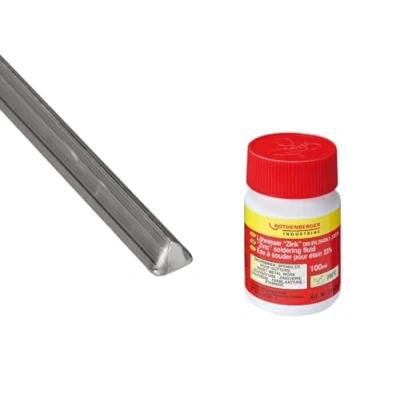 Abbildung von ROTHENBERGER Industrial Set mit 1 Packung bleifreies Stangenlötzinn 50 g ROLOT 611 Lötzinn Schmelztemperatur: 199C Ø/Länge: ca. 6,7 x 300 mm Stab Lötwasser 100 ml