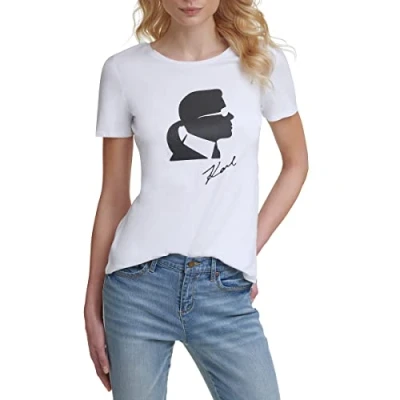 Abbildung von Karl LAGERFELD Paris Damen Kurzarm Graphic Logo Tee, Soft White, XX Small