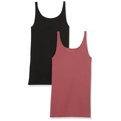 Abbildung von Amazon Essentials Damen Schmal geschnittenes Tanktop mit dünnem Trägern, 2er Pack, Pflaume/Schwarz, XS