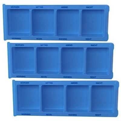 Abbildung von Medi Inn Medikamentendispenser mit 4 Fächern, blau XL, 3 Stück, Tablettenbox für einen Tag, Pillenbox, Tagesdispenser