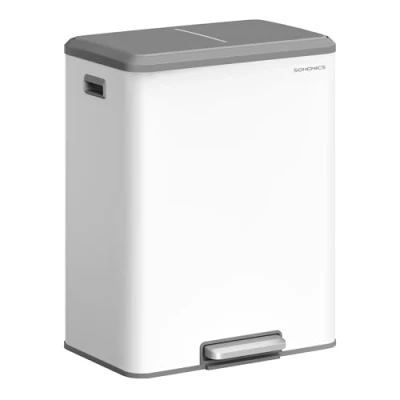 Abbildung von SONGMICS Mülleimer Küche, Mülltrennsystem 2 x 30 L, Fächer für Recycling und Restmüll, Abfalleimer, Inneneimer, Stahl, Softclose Deckel, breites robustes Pedal, wolkenweiß LTB556W02