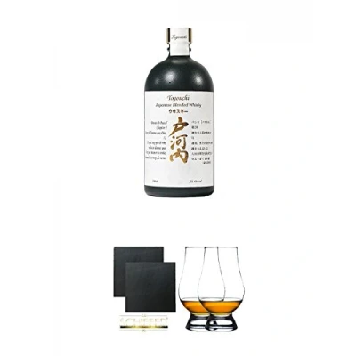 Abbildung von Togouchi blended Whisky 0,7 Liter + Schiefer Glasuntersetzer eckig ca. 9,5 cm Ø 2 Stück The Glencairn Glass Glas Stölzle