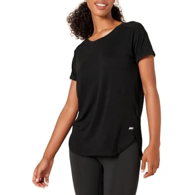 Abbildung von Amazon Essentials Damen Leichtes Fitness T Shirt mit Rundhalsausschnitt und lockerer Passform (in Übergröße erhältlich), Schwarz, XS