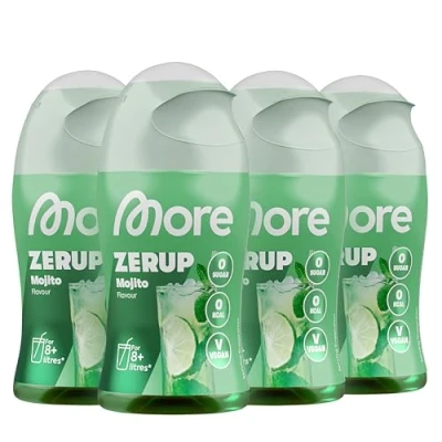 Abbildung von MORE Zerup, Mojito, 4 x 65 ml, für bis zu 32 l Fertiggetränk, zuckerfreier Sirup mit echten Fruchtextrakten, vegan, zero Kalorien made in Germany