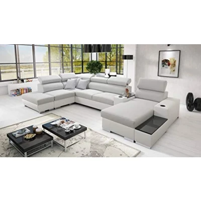 Abbildung von All4All Ecksofa mit Schlaffunktion Ponti 368 cm x 227 Wohnlandschaft U Form Schlafsofa Bettkasten XXL Sofa Groß Gewebe Kunstleder Rechte Seite Grau/Weiß Modern 26