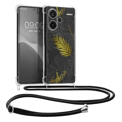 Abbildung von kwmobile Necklace Case kompatibel mit Xiaomi Redmi Note 13 Pro+ 5G / Pro Plus Hülle Silikon Cover Handykette Gelb Grau Transparent Dschungel
