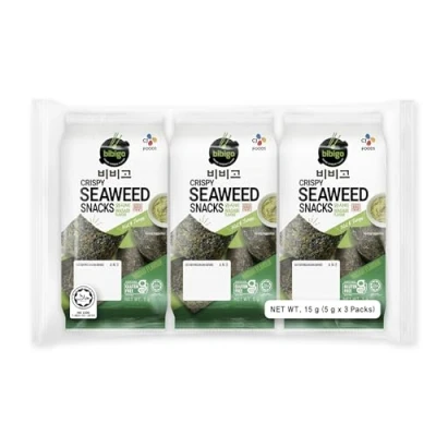 Abbildung von Bibigo Seealgen Snack Wasabi Geröstete Seelagenblätter mit Ideal als oder Beilage 3 x 5 g