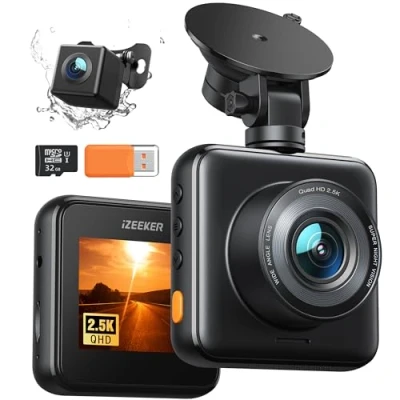 Abbildung von iZEEKER 2.5K Dashcam Vorne und Hinten mit SD Karte, 1440P Autokamera Armaturenbrett, Dual für Autos 170 Weitwinkel, G Sensor, Nachtsicht, 24 Stunden Parküberwachungsunterstützung, WDR