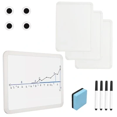 Abbildung von Belle Vous (4er Pack) Mini Whiteboard Magnetisch 30.5 x 23 cm inkl 4 Magnete, Marker &amp; Radiergummi Doppelseitige, tragbare Tafel für Schule, Büro Zuhause