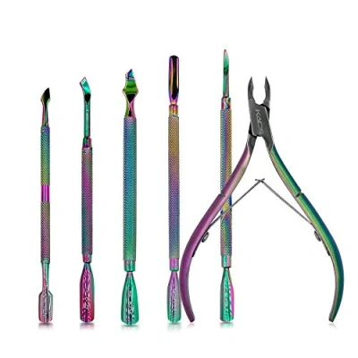 Abbildung von KADS 6 Stück Nagelhautzange Mit Doppelte Enden Nagelhautschieber Set Professioneller Regenbogenfarbener Edelstahl Nagelhautschneider Nagelhautentferner Für Maniküre Pediküre