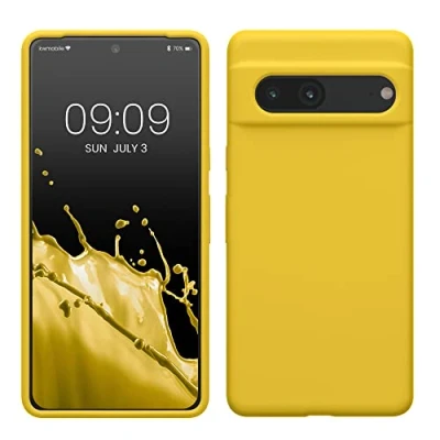 Abbildung von kwmobile Hülle kompatibel mit Google Pixel 7 Silikon Handy Case Handyhülle weiche Oberfläche kabelloses Laden Strahlend Gelb