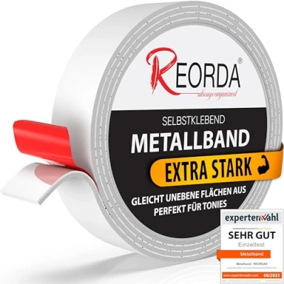 Abbildung von REORDA® Metallband selbstklebend Weiß Ideal für Tonies® Figuren &amp; Regale (25 mm Breite) Magnetband Magnete I Ferroband Eisenband (6m)