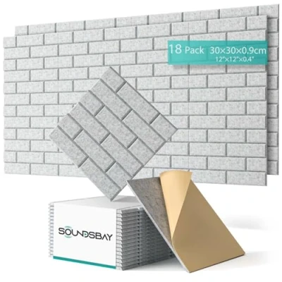 Abbildung von Soundsbay Akustikplatten selbstklebend 18 Stück, schalldämmung Schallschutz Wand hoher Dichte Ziegeltyp Schallschutzplatten für Akustische Behandlung und Wanddekoration 30x30x0.9cm (Grau)