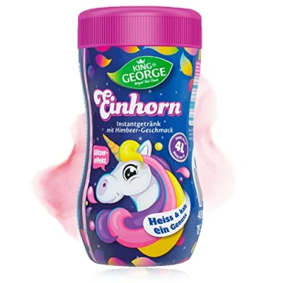 Abbildung von KING GEORGE Royal Tea Time, Himbeer Geschmack Pink Unicorn Instantgetränk 6 x 400 g, 1 Dose ergibt bis zu 4 l, Erfrischungsgetränk, heiß &amp; kalt ein Genuss
