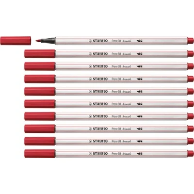 Abbildung von Premium Filzstift mit Pinselspitze für variable Strichstärken STABILO Pen 68 brush 10er Pack dunkelrot