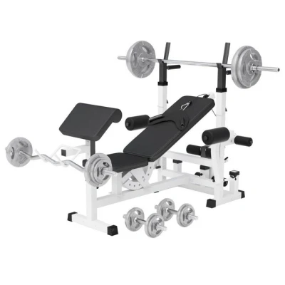 Abbildung von GORILLA SPORTS Hantelbank Kraftstation, 108kg Hantelset, Ablage, Guss Gripper, Hantelscheiben, (1 tlg)