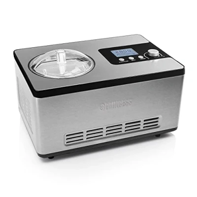 Abbildung von Princess Deluxe Eismachine mit 3 Leistungsstufen und eingebautem Kühlkompressor, 2 L Kapazität, professionelle Edelstahl Eismaschine, Eiscreme, Frozen Joghurt, Sorbets Granita, 180 W, 282604