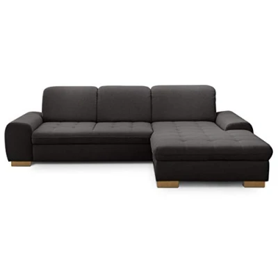 Abbildung von CAVADORE Sofaecke Lexi im Landhausstil / Sofa in L Form mit XXL Longchair rechts und Federkern Inkl. Kopfteilverstellung 275 x 82 99 173 Flachgewebe: Grau