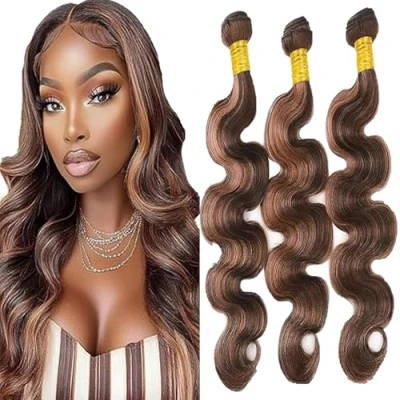 Abbildung von Tuheerst Extention Brasiliani Extension Capelli Umani 3 Bundl Human Hair Bundles Body Wave P430 Brown Naturali Unprocessed Virgin 30 Pollice