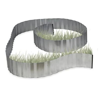 Abbildung von 2X Rasenkante verzinkt, Beetumrandung Metall, Beeteinfassung als Wurzelsperre, LxH: 5 m x 16 cm, flexibel, Silber, grau