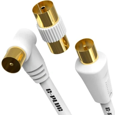 Abbildung von G PLUG Cavo Antenna TV 3 m, con Connettore ad Angolo Dritto Maschio Coassiale per Digitale Accoppiatore RF Placcato in Oro Sky Box, Decoder Terrestre