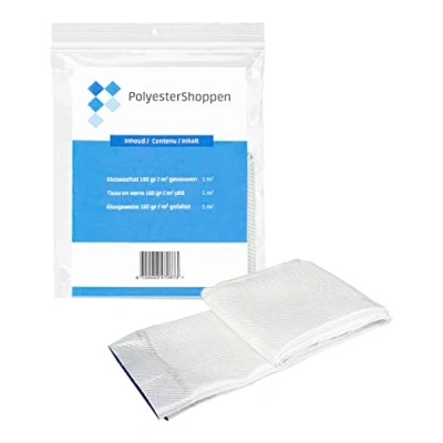 Abbildung von POLYESTERSHOPPEN.NL Twill Glasgewebe 1m2 160gr/m2 Gefaltet Köpergewebe Speziell für Polyesterharze, Epoxidharze, GFK Matten, Gewebe, Matte, Aramidgewebe, Laminate