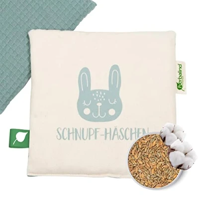 Abbildung von Herbalind Duftendes Bio Wärmekissen für Baby &amp; Kinder Schnupf Häschen Körnerkissen Kräuterkissen Erkältungskissen (Minze), 100% Baumwolle, 19x19 cm Geburt Geschenk