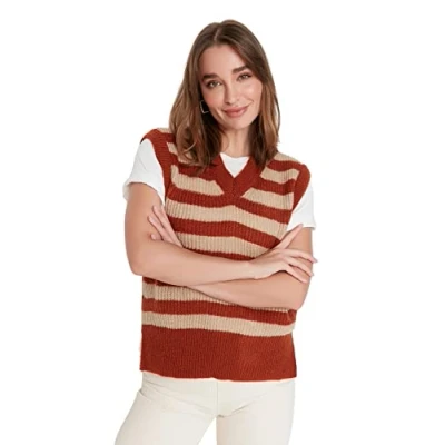 Abbildung von TRENDYOL Damen V Neck Knitwear Sweater, Ziegelrot, S EU