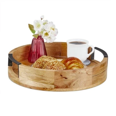 Abbildung von relaxdays Dekotablett Rundes Tablett aus Mangoholz
