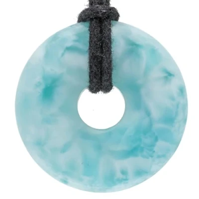 Abbildung von Lebensquelle Plus Larimar Donut Ø 30 mm + Baumwollband Edelstein Anhänger Echte Heilsteinkette inkl. Band