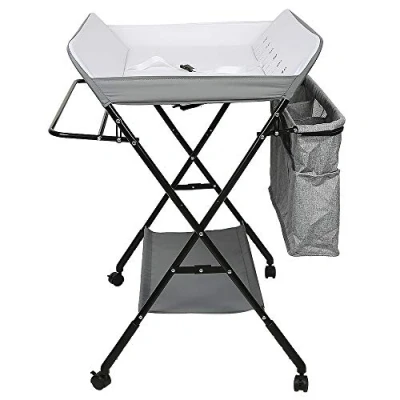 Abbildung von Wickeltisch, faltbar und tragbar, klappbar, Babyzimmer, höhenverstellbar, Wickeltisch Badewanne, 2 in 1 für Baby, von Geburt bis 12 Monate (gebrochenes Weiß)