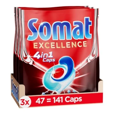 Abbildung von Somat 4in1 Caps Excellence Spülmaschinentabs (Spar Pack, [141 St. Geschirrspültabs mit Tiefenreinigung (3 x 47 Stück)