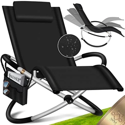 Abbildung von KESSER® Relaxliege Liegestuhl Inkl. Tasche + Abdeckung Gartenliege Sonnenliege Gartenstuhl Klappstuhl faltbar Schwungliege Schaukelsessel ergonomische Relaxsessel 180kg Belastung, Schwarz