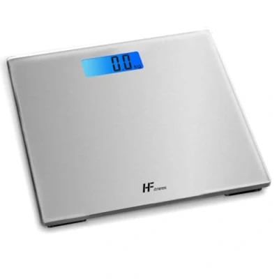 Abbildung von HomeFashion 28x28 cm Plattform Digitale Personenwaage Waage Personen körperwaage 180 kg Display mit Hintergrundbeleuchtung Gewichtskontrolle Silber Weiß
