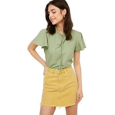 Abbildung von Trendyol Damen Woman Regular Standard Mandarin Collar Woven Blouse Hemd, Mint, 34