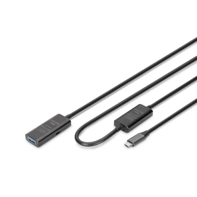 Abbildung von DIGITUS Aktives USB Verlängerungskabel A Buchse zu C Stecker 10 m 3.2 Gen1 5 Gbit/s Plug &amp; Play mit Signalverstärker Schwarz