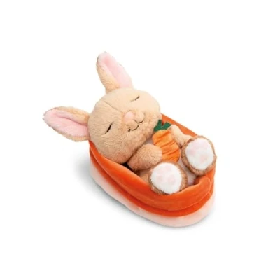 Abbildung von Nici Kuscheltier Sleeping Pets GREEN, Hase mit Karotte 12 cm peach, schlafend im Körbchen