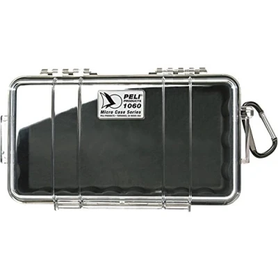 Abbildung von PELI 1060 Schützendes Micro Case für Kleine Gegenstände, Wasserdicht und Staubdicht, IP67 Zertifiziert, 1,3L Volumen, Transparent/Schwarze Gummieinlage
