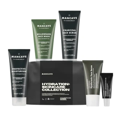 Abbildung von ManCave Hydration Skincare Collection, Gesichtspflege Männer, Schützende Feuchtigkeitscreme, Gesichtswaschmittel, Gesichtspeeling, Hyaluron Gesichtsserum, Anti Müdigkeits Augengel, Hautpflege Männer