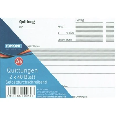 Abbildung von Stylex Formularblock Quittungsblock 2x40 Blatt DIN A6 selbstdurchschreibend