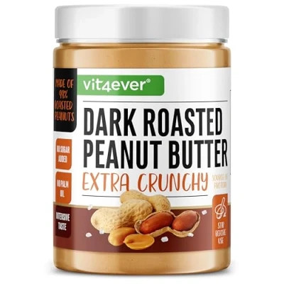 Abbildung von Erdnussbutter Dark Roasted Extra Crunchy &amp; intensiver Geschmack mit Salz verfeinert 1kg natürliche Peanut Butter High Protein Erdnussmus ohne Zusätze von Öl oder Palmfett Vegan