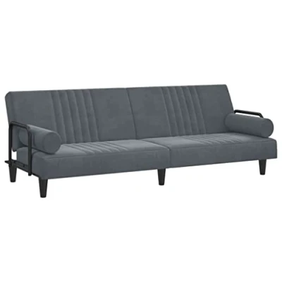 Abbildung von vidaXL Schlafsofa mit Armlehnen, Sofa verstellbaren Rückenlehnen, Couch für Wohnzimmer, Schlafcouch Bettsofa Sofabett, Dunkelgrau Samt