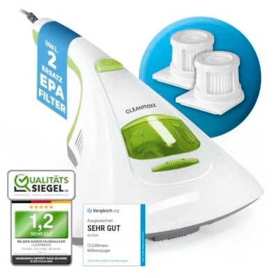 Abbildung von CLEANmaxx Matratzenreinigungsgerät Milben Handstaubsauger mit UV C Licht 300W, 300 W, true, Effektive, chemiefreie Reinigung, Perfekt auch für Allergiker