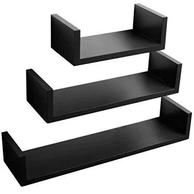Abbildung von WOLTU Wandregal Schweberegal U Form CD DVD Regal Bücherregal 3er Set Hängeregal 30cm/45cm/60cm Breit Schwarz RG9239sz