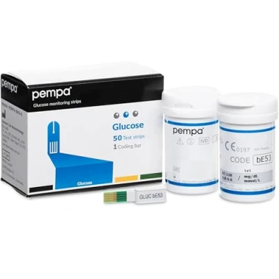 Abbildung von PEMPA 50 x Blutzucker Teststreifen für Messgerät Diabetes Test Zuhause mit Einfaches und Genaues Ergebnis, Stück