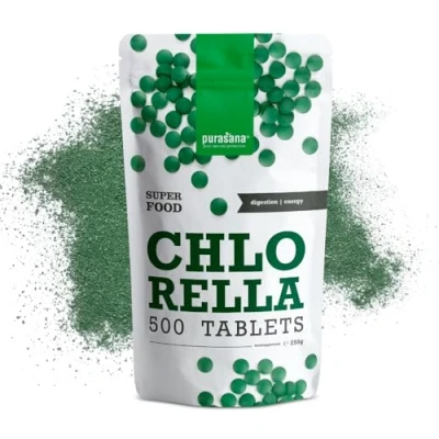 Abbildung von Purasana® Chlorella Bio Tabletten 500 Presslinge, 1500 mg pro Dosis, Gebrochene Zellwand für Optimale Aufnahme, Vegane Proteinquelle, Zertifiziert &amp; Reich an Chlorophyll