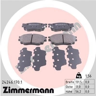 Abbildung von ZIMMERMANN 24246.170.1 Bremsbelagsatz mit akustischer Verschleißwarnung Foto entspricht Lieferumfang MAZDA: 6 Limousine, Hatchback