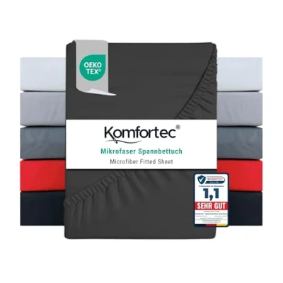 Abbildung von Spannbettlaken Boxspringbett bis 15cm 30cm Matratzenhöhe, Komfortec, Mikrofaser, Gummizug: Rundum, (1 Stück), 90x200 cm, Anthrazit Grau