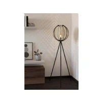 Abbildung von EGLO Stativ Stehleuchte Waverton, Stehlampe Holz in Schwarz und Textil Beige, Dreibein Standleuchte Wohnzimmer, Wohnzimmerlampe mit E27 Fassung